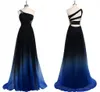 2022 Ombre Gradiant Color Evening Dresses One shoulder Empire Waist Chiffon Black Royal Blue Designer Long Cheap Prom Formal Pageant Dress