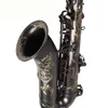 Handskurna blommor Svart nickelpläterad saxofon alto mässingsmusikinstrument Eb Tune Sax med fall och munstyckshandskar