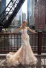 Szampana syrena koronkowe aplikacje iluzja suknie ślubne