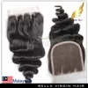 Fecho de laço de onda solta 3 parte com extensões de cabelo humano malaio extensões cor natural 8-34 polegadas bella cabelo