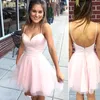 Designed Cheap Short Pink Homecoming Dresses Sexy Spaghetti Straps Sweetheart A Line Mini Cocktail Prom Party Graduation Gowns