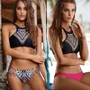 2016 Ny design push up kvinnor hög nacke bikini geometri bad kostym, smal botten tankini badkläder