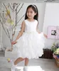 Princess White Jewel Neck Flower Girl Abiti con volant A-Line in raso e organza Abito da ragazza economico per abiti da festa di nozze con fiori