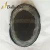 Julienchina Bellahair Afro Kinky Kıvırcık Süper İnce Tabanlı Erkek Toupee 10 * 8 inç 100% İnsan Saç Erkekler için Tam El Bağlı Dantel Kapatma