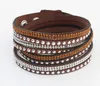 Fashion Rhinestone Slake Suede Leather Wrap Bracelet Handmade Velvet Crystal Alloy Rivet Charm Bracelets 12pcs/lot 9 Colors free shipping