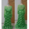 Nya eleganta röda mattor fröken Nigeria Real Image Green Lace Celebrity Dresses Sheer Scoop LongeeLeses Mermaid Evening Formal Gowns9812659