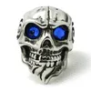 Wholesale Price Crystal Eyes Skull Ring 316L Stainless Steel Punk Style Band Party Cool Man Beard Skull Ruby Eyes Ring