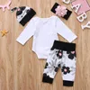 2018 Neugeborenes Baby Mädchen Kleidung Outfit Papas kleine Prinzessin Druck Strampler Overall + lange Hosen + Hut + Stirnband 4-teiliges Boutique-Mädchen-Set