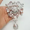 Whole -Luxury Bride Flower Drop Pendant Bride Bridesmaid Wedding Brooch Pin Clear Ab Rhinestone Crystal299V