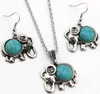 Europese en Amerikaanse babyolifanten sieraden sets 2-delige turquoise groene stenen oorbellen en lange ketting 5 sets / lot