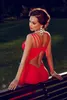 Gemonteerde sexy prom dresses zeemeermin lange formele rode avond feestjurken lieverd halslijn met riemen sleutelgat open rug sweep trein