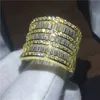 2017 luxe grote ring geel goud gevuld engagement trouwband ringen voor vrouwen mannen T-vorm 5A zirkoon Crystal Bijoux