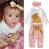 Bonito Roupa Dos Miúdos Bebê Recém-nascido Meninas Roupas Headband Coelho Romper Polka Dot Calças Calças 3 PCS Roupas Infantis Roupas Crianças Conjunto 0-18 M