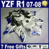 Nya heta fairings + tankskydd för Yamaha R1 Fairing Kits 2007 2008 YZFR1 07 08 Blå vit injektion ABS MT62