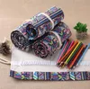 Tela stampata vintage Roll Up Pencil Holder Makeup Pen Case Bag Wrap Curtain Sketch School Supplies