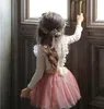 girls lace bows suspender dresses spring new brand kids clothing cute korean baby fashion lace tulle princess kids party dress A714295294