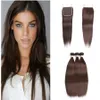 Hellbraune peruanische glatte Haartressen mit Verschluss, 4 Stück, Lot Nr. 4, schokoladenbraunes Echthaar, 3 Bündel mit 4x4-Spitzenverschluss