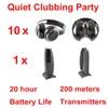 Silent Disco Komplettsystem, schwarz, faltbare kabellose Kopfhörer – Quiet Clubbing Party Bundle inklusive 10 faltbaren Empfängern und 1 Sender