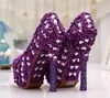 Zapatos de tacón con plataforma de cristal púrpura para mujer, calzado de vestir para fiesta de boda, ramo de boda de 5 pulgadas, talla grande 11