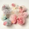 New Gauze Bows With Floral Inside Baby Hair 20pcs/lot ChildrenBig Boeknots Barrette Princess Shapes Hair Clips Pink Flower Hairpins