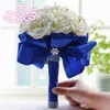 New Bridal Bouquet Wedding Decoration Artificial Bridesmaid Flower Crystal Silk Rose WF001 Royal Blue Mint White Green Lilac Cheap291v