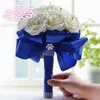 Nuovo bouquet da sposa Decorazione di nozze Fiore artificiale damigella d'onore Cristallo Seta Rosa WF001 Blu reale Menta Bianco Verde Lilla Economico346h