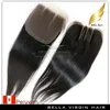 Peruvian Virgin Human Hair Wefts With Lace Closure 3 Del Silky Rak Naturfärg 8-34 tum Bellahair