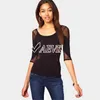 Hot Sale 2014 Zwart Mesh Gaas T-shirt Lange mouw Sexy Dames Tops Zwart T-shirt Clubwear Plus Size Tops M-XL Black B22