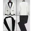 Beyaz Ceket Siyah Pantolon Bir Düğme Damat Smokin En Iyi Adam Tepe Yaka Groomsman Düğün Takım Elbise Damat (Ceket + Pantolon)