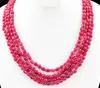 Mined 4 Line Rich Red Ruby Ovalformade Pärlor Halsband 13x18mm