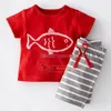 Baby Kläder Boys Cartoon Striped Casual Passar 2st Sailboat Sats T-shirt + Byxor Boys Outfits Tracksuits Barnkläder 3 färger RK76338