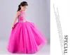 Wedding Party Jewel Neck Beaded Long Flower Girl Dresses Pleated Tulle Ruffled Floor Length Ball Gown Lace up Little Girl Birthday Dress