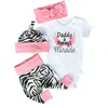 Bebek Kız Giysileri Set Toddler Giyim Pamuk Romper + Zebra Pantolon + Şapka + Yay Bandı 4 ADET Baba annenin Mucize Çocuklar Kızlar Kıyafetler