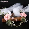 Nieuwe collectie bloem hoofddeksel bruiloft bloem hoofdband met witte sluier krans bloem kroon handgemaakte bruid bruiloft haaraccessoires