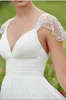 2015 Lihi Hod abito da sposa scollo a V manica corta Lombarole perline che bordano pizzo chiffon spiaggia Boho abiti da sposa bohemien