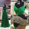 Emerald Green Vestidos de Fiesta Prom Elbiseler Kollu Şifon Boncuklu Şeffaf 2019 Resmi Parti Elbiseleri 8099498