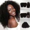 Goedkope Maleisische Virgin Hair 3 stks Lot Free Deel Silk Sluiting met 2 stks Haarbundels Onverwerkte Menselijke Maagd Haarverlenging Afro Kinky Krullend