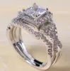 Groothandel Professionele Pave Setting Sieraden 925 Sterling Zilver Wit Saffier Prinses Cut Gesimuleerde Diamant Bruiloft Bruids Dames Ring Gift