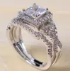 Groothandel Professionele Pave setting Sieraden 925 sterling zilver Witte saffier Princess Cut Gesimuleerde Diamond Wedding Bridal Vrouwen Ring cadeau