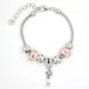 Free Shipping Wholesale DIY Charms Bracelets European Style Pink Beads Normal Key Heart Lock Bracelets Jewelry Cheap Gift