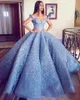 Lace Arabiska Women Ball Gown Evening Party Dresses Lace Quinceanera Klänningar från Axel Evening Gowns Robe de Soiree Vestidos de Festa