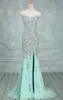 Sweetheart Mermaid Elegant Mint Prom Dresses Side Spleet Beaded Silver Stones Avondjurken Sparkly Sexy Formele Lange Pageant Custom Dress