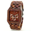 Classic men Tense Wood clock square dial vine elegant red sandalwood maple mens wrist watch for dad week date window wooden chain watches3145282