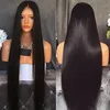 Uzun Doğal Görünümlü Ipeksi Düz Saç Isıya Dayanıklı Japonya Fiber Siyah Renk Saç Tutkalsız Yarı Yumuşak Sentetik Dantel Ön Peruk Siyah Kadınlar