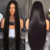 Longo Natural Procurando Seda Cabelo Liso Resistente Ao Calor Japão Fibra Preta Cor Do Cabelo Glueless Semi Macio Peruca Dianteira Do Laço Sintético Preto mulheres