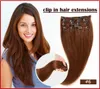 ELIBESS 14 "16" 18 "20" 22 "Premium Kalite 7 adet 70g set klip İnsan saç uzantıları 4 # orta kahverengi tam kafa yüksek kalite