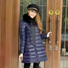겨울 2018 파카 스트리트 패션 여성 코트 활과 넥 라인 따뜻한 모피 칼라 스커트 다운 재킷 manteau femme 보라색 옷