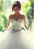 Wedding Dresses Real Image Luxury Crystal Bridal Gowns with Beads Sheer Illusion Crew Neck Long Sleeves Plus Size Lace-up Corset Back