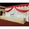 10ft20ft White color ice silk Wedding Backdrop Curtain With Swags gold drape Luxury Wedding Props Satin Drape curtain party decor3651012