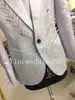 Embroidered Peak Lapel One Button White High quality Groom Tuxedos Suit Wedding Men's suits (Jacket+Pants+Tie+kerchief+Vest) 75